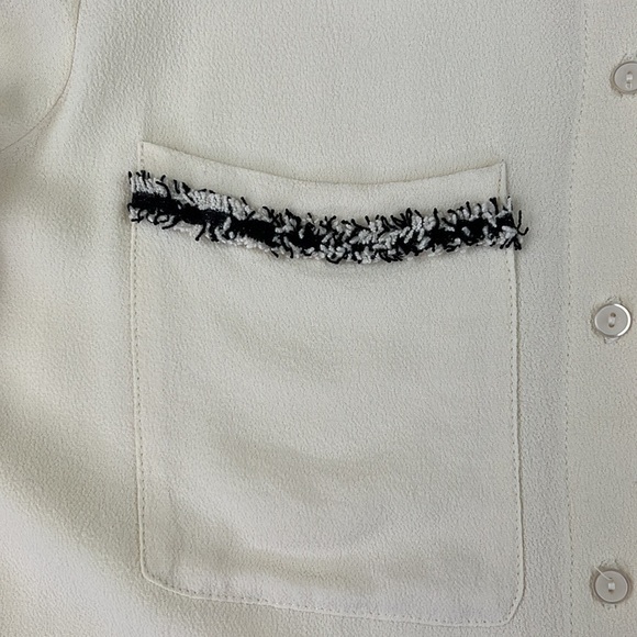 Naf Naf beige button down blouse with Fringe Detail - Picture 5 of 11